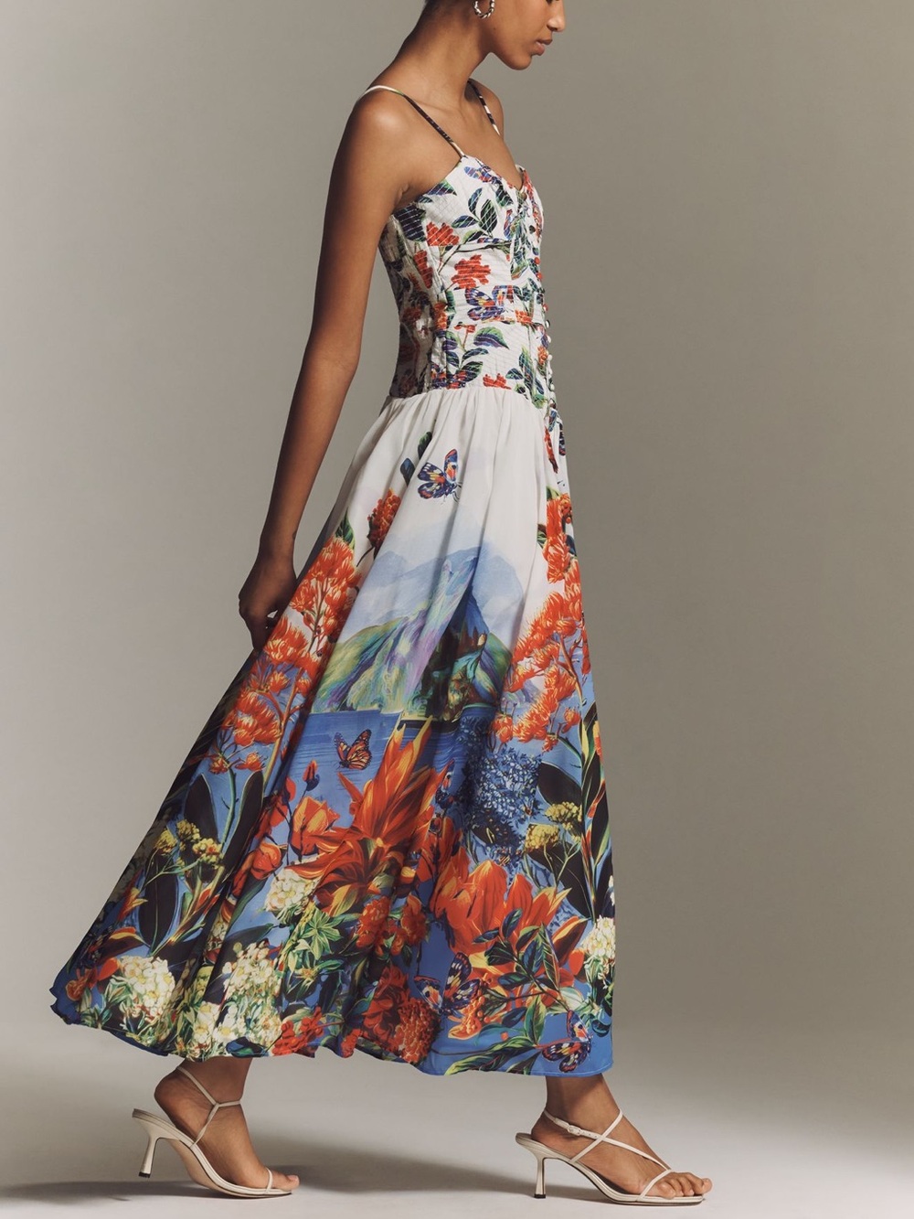Anthropologie Muse Basque-Waist Midi Dress Ivory Floral Size Small NWT - Picture 11 of 11